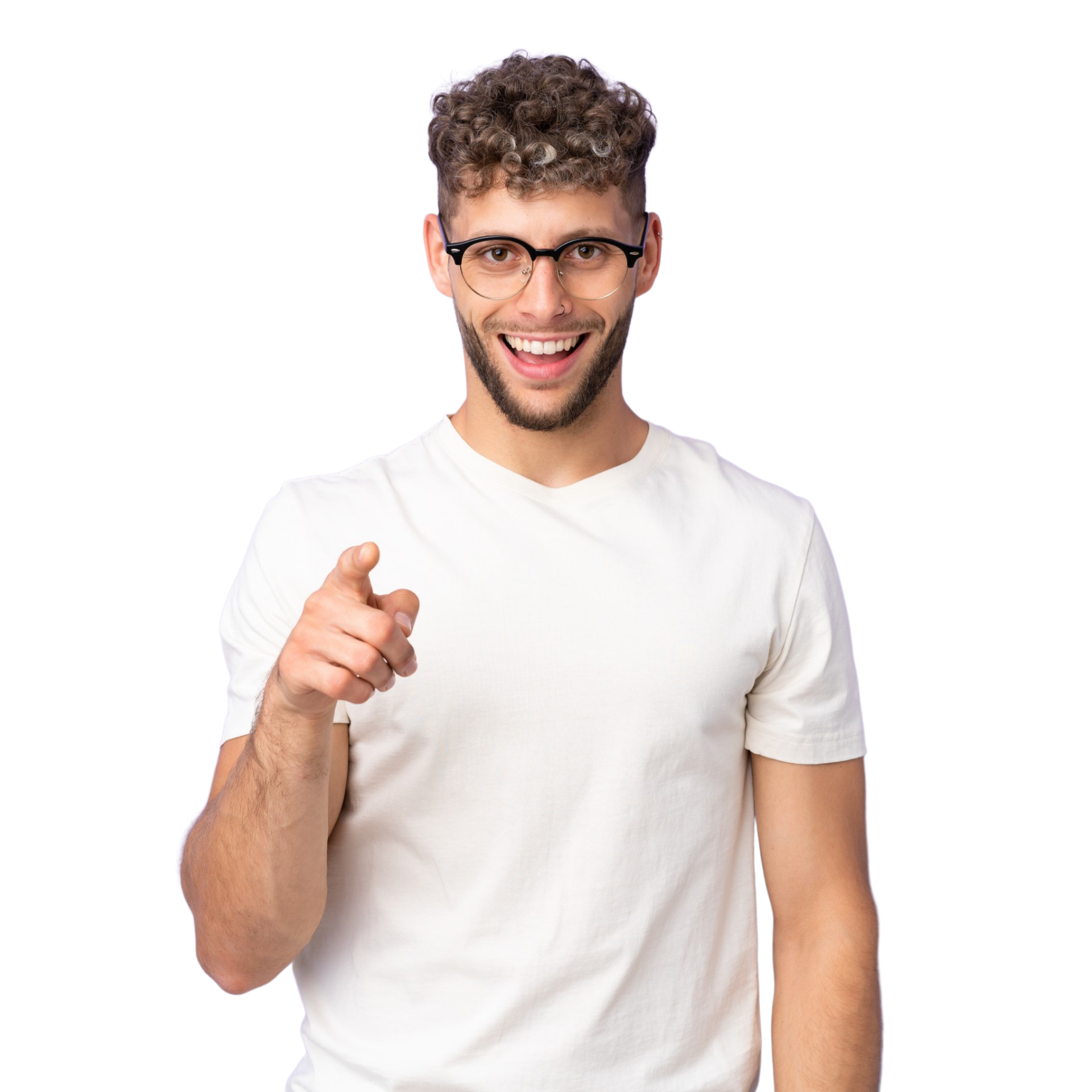 Happy Freelancer Pointing His Fingers to Front - Image One - SyncWin